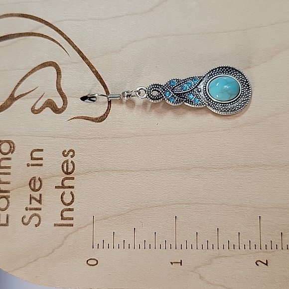 🔥LAST PAIR🔥Crystal Shimmer Turquoise Drop Earrings - Picture 3 of 8